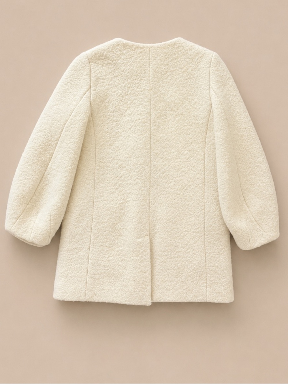 LOFT Ivory Bouclé Coat M Balloon Sleeve Wool Blend Jacket - Picture 2 of 5